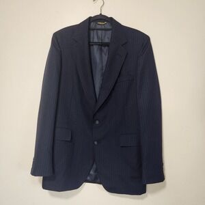 Adams Row Mens Sport Coat Size 42L Blue Pinstripe Two Button Blazer Jacket